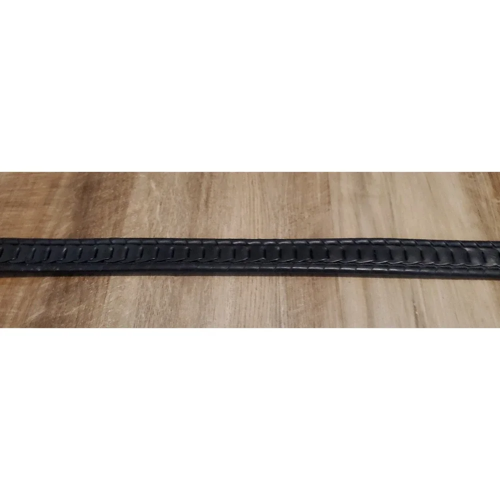 Western Woven Black Faux Leather Belt Chain Link Silver Tone Buckle Mens Size 42